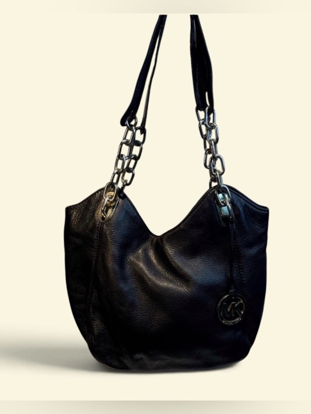 Michael Kors Black Leather Hobo Bag with Chain Straps